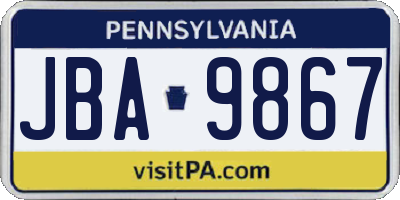 PA license plate JBA9867