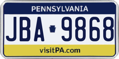 PA license plate JBA9868