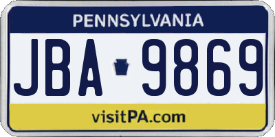 PA license plate JBA9869