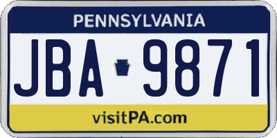 PA license plate JBA9871