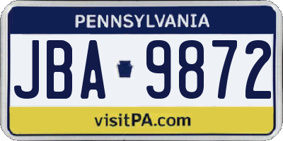 PA license plate JBA9872