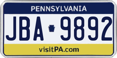 PA license plate JBA9892