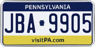 PA license plate JBA9905