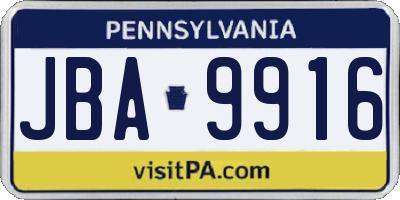 PA license plate JBA9916