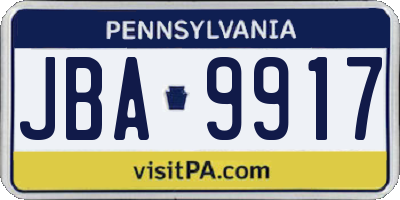 PA license plate JBA9917