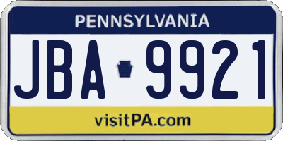 PA license plate JBA9921
