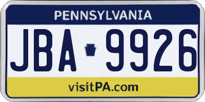 PA license plate JBA9926