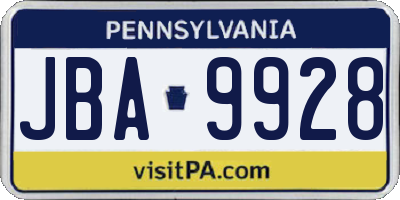 PA license plate JBA9928