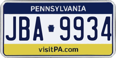 PA license plate JBA9934