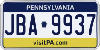 PA license plate JBA9937