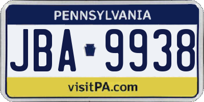 PA license plate JBA9938