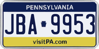 PA license plate JBA9953