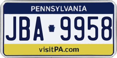 PA license plate JBA9958