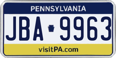 PA license plate JBA9963