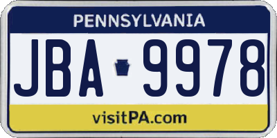 PA license plate JBA9978