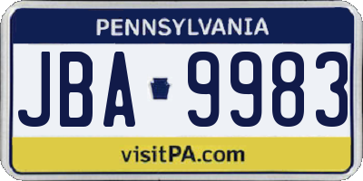 PA license plate JBA9983