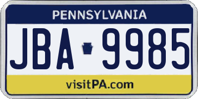 PA license plate JBA9985