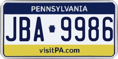 PA license plate JBA9986