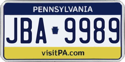 PA license plate JBA9989