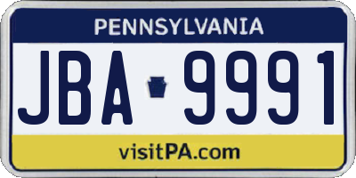 PA license plate JBA9991