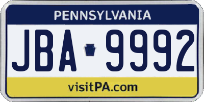 PA license plate JBA9992