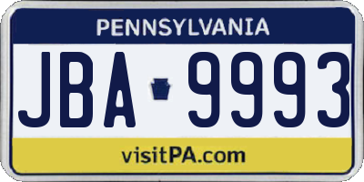 PA license plate JBA9993