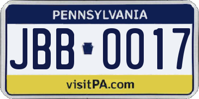 PA license plate JBB0017