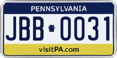 PA license plate JBB0031