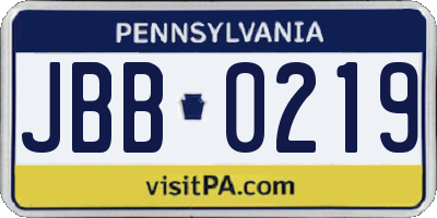 PA license plate JBB0219