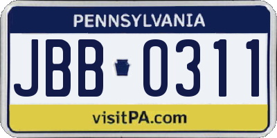 PA license plate JBB0311