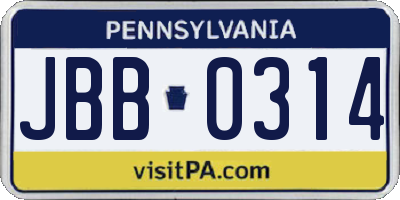PA license plate JBB0314