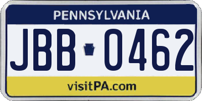 PA license plate JBB0462
