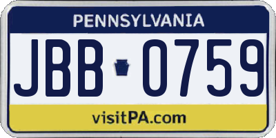 PA license plate JBB0759