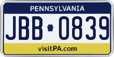PA license plate JBB0839
