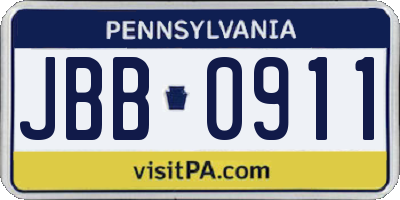 PA license plate JBB0911