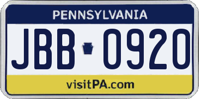 PA license plate JBB0920