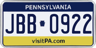 PA license plate JBB0922
