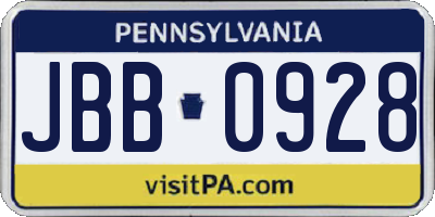 PA license plate JBB0928