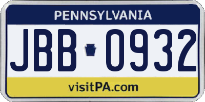 PA license plate JBB0932