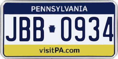 PA license plate JBB0934