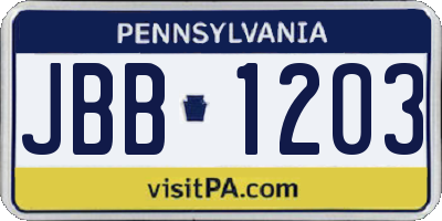 PA license plate JBB1203