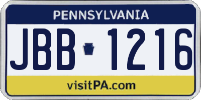 PA license plate JBB1216