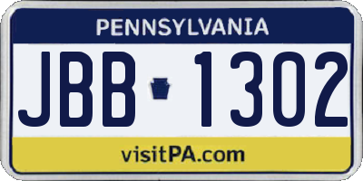 PA license plate JBB1302