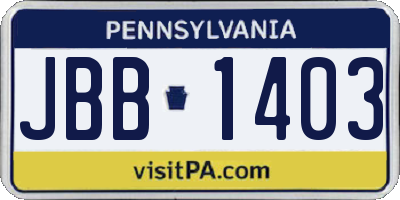 PA license plate JBB1403