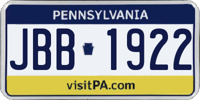 PA license plate JBB1922