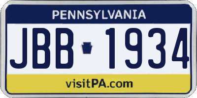 PA license plate JBB1934