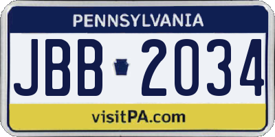 PA license plate JBB2034