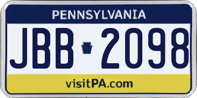 PA license plate JBB2098