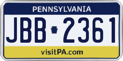 PA license plate JBB2361