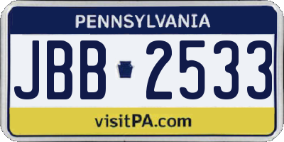 PA license plate JBB2533